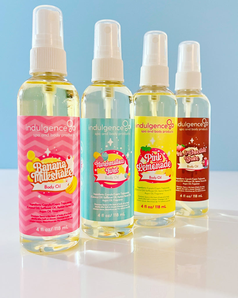 Colorful picture of 4 scented Body Oil